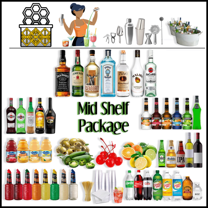 Mid Shelf Open bar Package | Party Shaker bartending service | all included hassle free services | Party Shakers